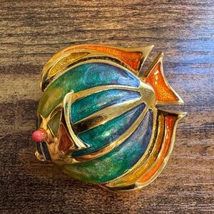 Vintage Liz Claiborne Goldtone Enamel Fish Brooch